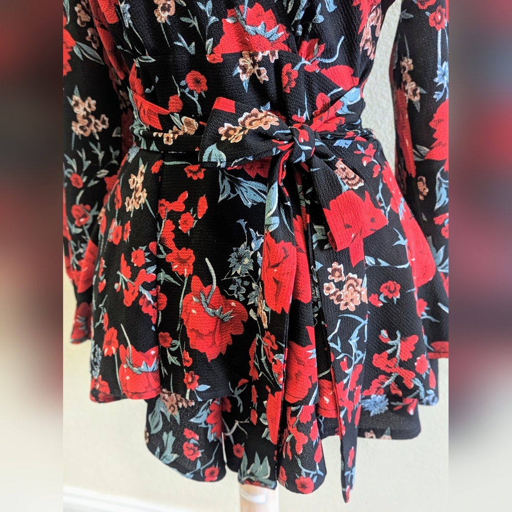 Red Floral Ruffle Romper - Picture 4 of 5